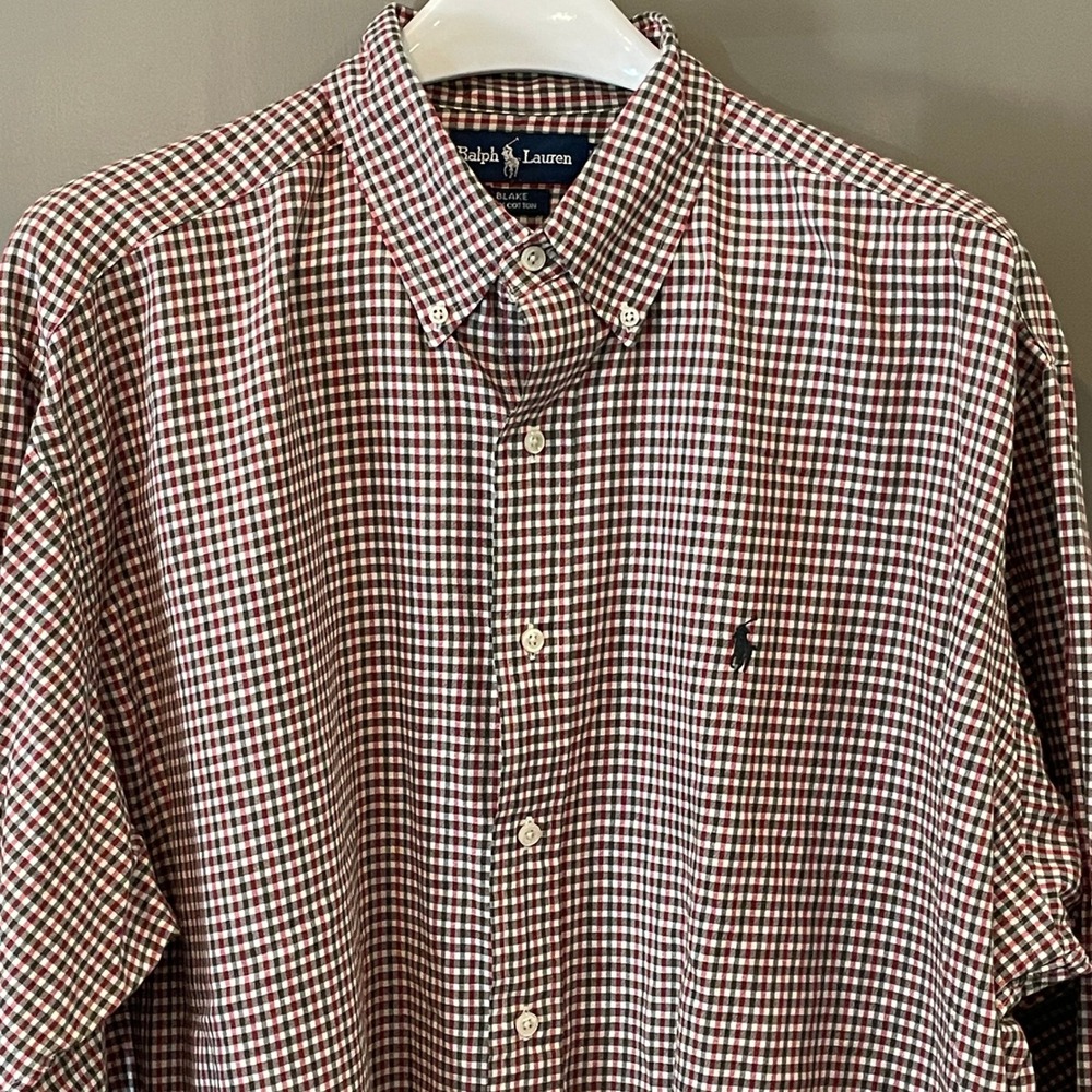 Ralph Lauren Blake Mens XL Gingham Check Button Down Shirt Red Green Relaxed Fit